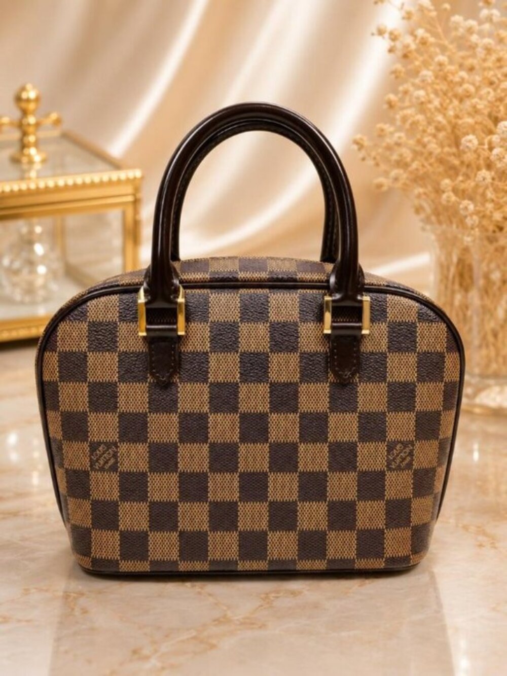 Authentic Louis Vuitton Sarria Mini Damier Ebene Satchel Handbag Top Handle Bag
